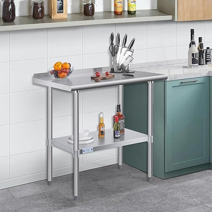 Hally Stainless Steel Table for Prep & Work 30 x 48 Inches, NSF Commercial Heavy Duty Table with Undershelf and Backsplash for Restaurant, Home and Hotel