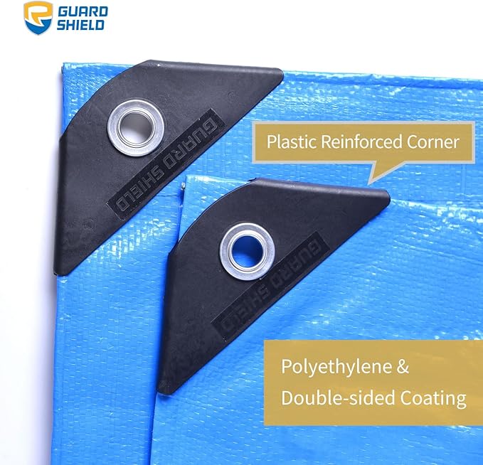 GUARD SHIELD Blue Tarp Waterproof 16x16 Feet Medium Duty All Purpose Poly Tarps Cover 7mil