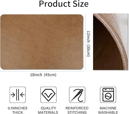 Cowhide Pattern Faux Leather Placemats Set of 6,Heat Resistant Non-Slip Waterproof Wipeable Washable Kitchen Dining PU Table Place Mats,Double-Sides Available,Light Coffee