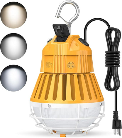 LED Temporary Work Light,36W/48W/60W Adjustable,4500K/5000K/5700K CCT Adjustable Construction Light with 10ft Cable Plug and Sturdy Hooks Linkable LED Work Job Site Lighting ETL Listed AC100-277V