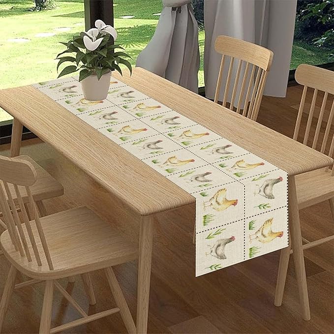 Farmhouse Rooster Table Runner, Rustic Farm Animals Chicken Plant Vintage Coffee Table Center Decor for Family Kitchen and Living Room Outdoor Country Holiday Party Table Decorations, 13" X 108"
