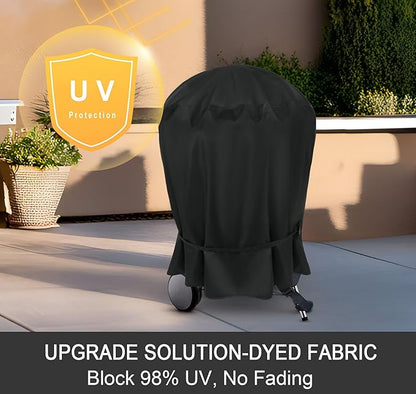 NettyPro Grill Cover for Charcoal Kettle Grill 26 inch, Heavy Duty Waterproof Outdoor Round Smoker Cover, 33" W x 27" D x 38" H, Black