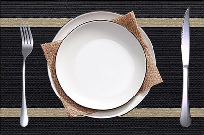 PIGCHCY Luxurious Placemats Set of 4, Non-Slip Placemats Easy to Wipe Clean Kitchen Durable Table Mats for Home/Dining Room Decoration (Black,18 X 12 inches)