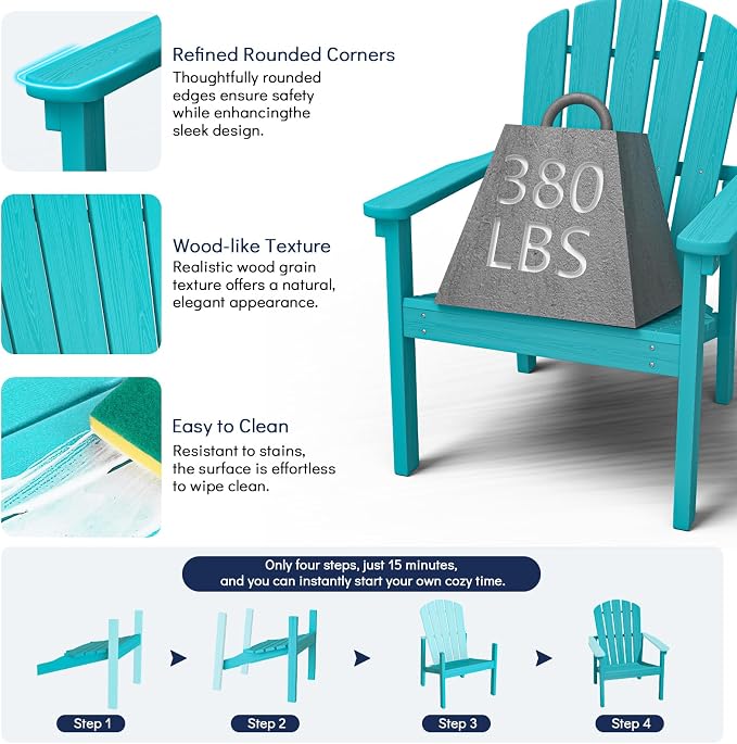 Stackable Adirondack Chairs Set of 2, Compact HDPE, Aruba | 26.3" Wide HDPE - Image 4