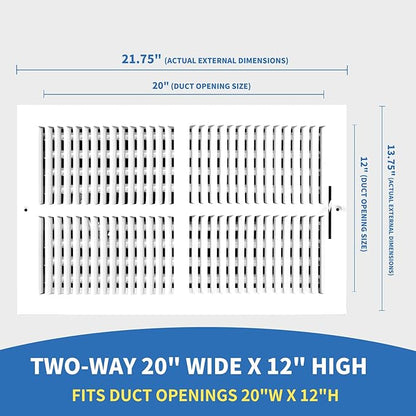 20x12 Vent Register [Duct Opening], Vent Covers for Home Ceiling, Two-Way Ventilation Register, Adjustable Solid Steel Wall Register Vent Cover (20"W x12"H [Duct Opening])