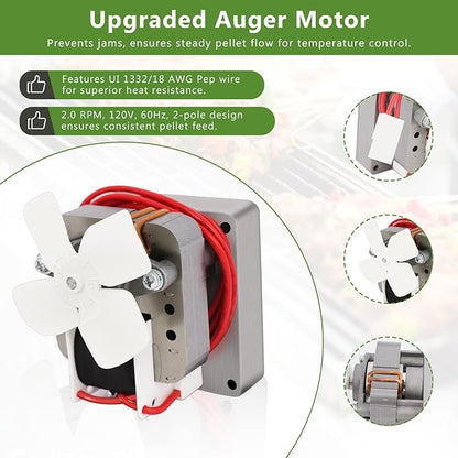 Wood Pellet Grill Parts Replacement for Traeger & Pit Boss, Auger Motor, Grill Induction Fan Kit, Fire Burn Pot, Hot Rod Ignitor with Fuse