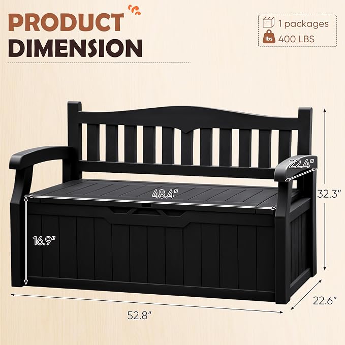 JUMMICO 80 Gallon Resin Outdoor Storage Bench Waterproof, Deck Box | Large Deck - Image 3