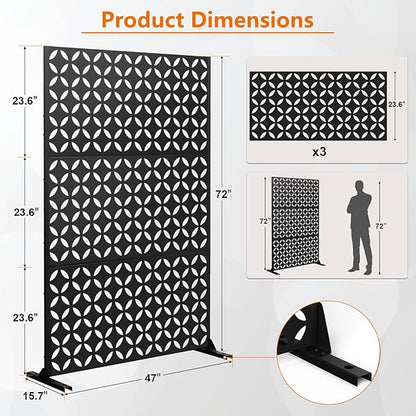 72" H×47" W Metal Privacy Screen, Outdoor Indoor Privacy Screens with Stand Panels, Free Standing Decorative Privacy Screen for Patio