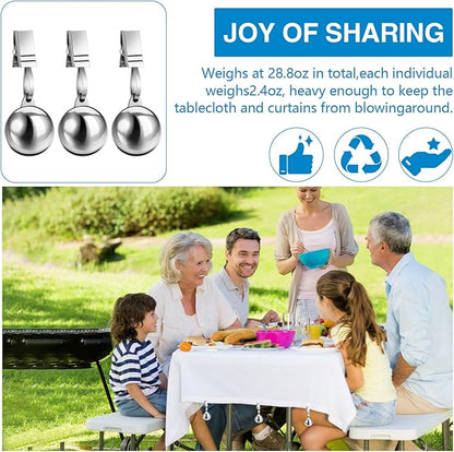12 Pcs Heavy Duty Tablecloth Weights Stainless Steel Weight Clip Down for Outdoor Curtains Garden Flag Shower Curtain Tablecloth Pergola Patio Picnic Family Dinner Party