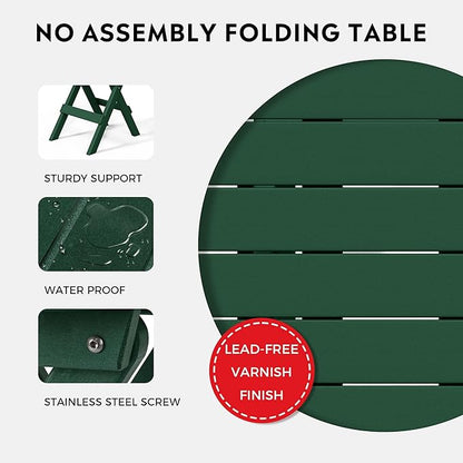 Costaelm Paradise HDPE Outdoor 24.5 Inch Round Portable Folding Patio Dining Table, Dark Green
