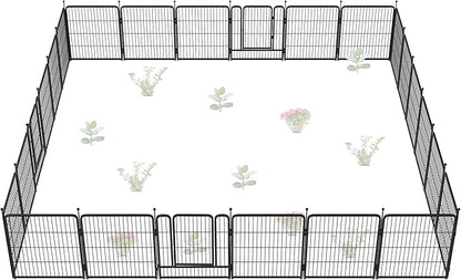 FXW Garden Fence Outdoor for The Yard – 32in(H) x 54.7ft(L) Heavy Duty Metal Animal Barrier for Dog and Rabbit, Decorative Dog Fence, 24 Panels, Black