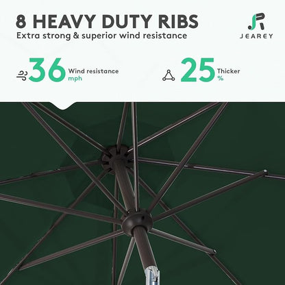 JEAREY 10 ft Outdoor Patio Umbrella w/Tilt and Crank, Dark Green | 8 Sturdy - Image 5