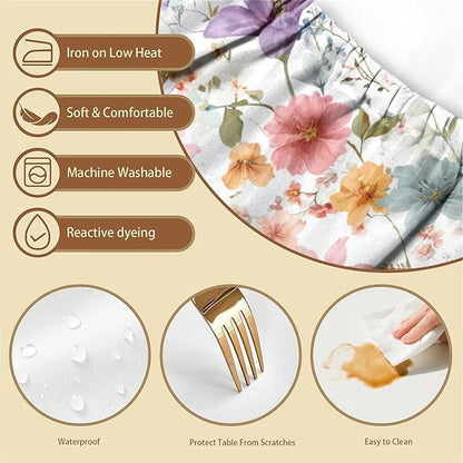 Rectangle Table Cloth Cover Waterproof Elastic Fitted Polyester Fitted Tablecloths for 4 Foot Tables for Indoor,Picnic, Camping, Outdoor （48" x 30"，Flower）