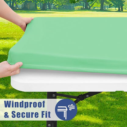 Spandex 4 Foot Rectangle Table Cloth 6 Pack, Elastic Fitted Tablecloths for Picnic, Stretch Washable Patio Table Cover for Outdoor, Camping, Banquet and Parties (Bright Green, 30"x48")