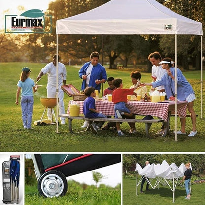 Eurmax USA 8'x8' Pop Up Canopy Tent Commercial Instant Canopies with Heavy Duty Roller Bag,Bonus 4 Sand Weights Bags (Beige)