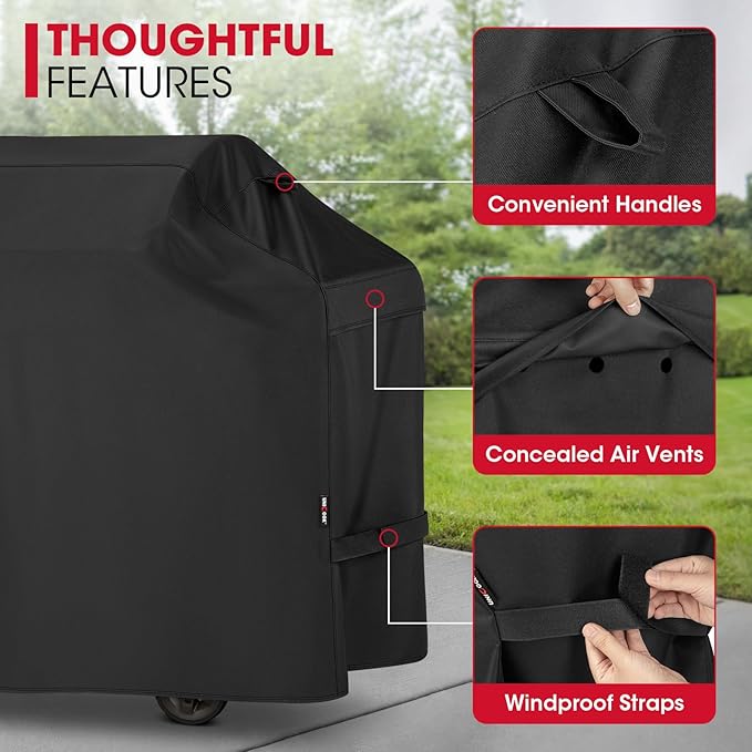 Unicook Grill Cover 60 Inch for Outdoor Grill, Heavy Duty Waterproof BBQ Cover with Side Handles and Air Vents, Weather Resistant, Compatible with Weber Charbroil Nexgrill Kenmore Gas BBQs, Black