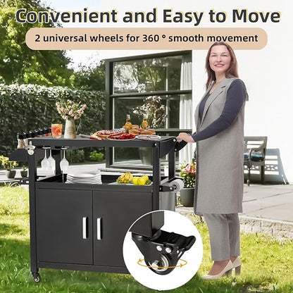 Outdoor Grill Prep Table Storage Cabinets Rolling Bar Grill Cart with Wheels for Blackstone 17/20/22 Inch Griddles Stand, Movable Kitchen Island for Patio, Outdoors, Bar, Outside, Poolside