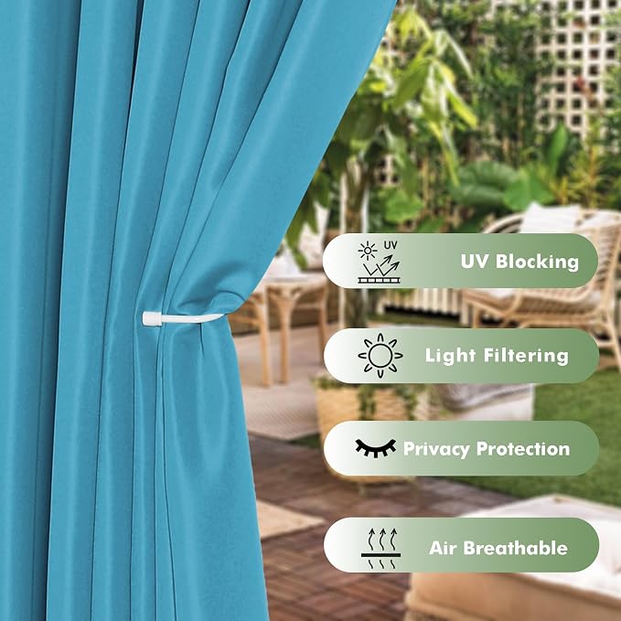 HolidayIdeas Outdoor Curtains for Patio Waterproof 6 Pcs 54x95 Inch Teal | - Image 3