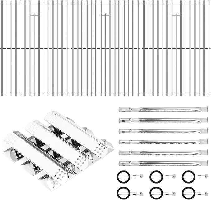 Stainless Steel Cooking Grate,Heat Shield and Burner Kit for Nexgrill Replacement Parts 6 Burner 720-0896 720-0896B 720-0896C 720-0896E 720-0896X,for Nexgrill Deluxe & Evolution 6 Burner Gas Grills