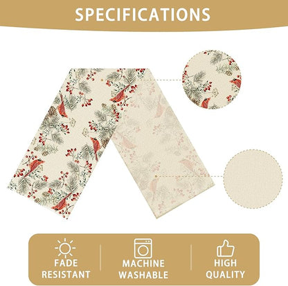 Christmas Bird Burlap Table Runner Seasonal Spring Fall Kitchen Dining Linen Table Decoration for Indoor Outdoor Home Party Dinner 13x72 Inch