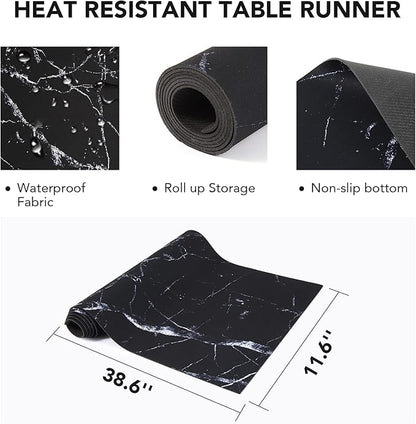 2 Pcs Trivet Table Runner Hot Plates Mat 12 X 40 Inch Heat Resistant Table Protector Waterproof Decorative Farmhouse Kitchen Trivets Counter Heat Proof Placemats for Hot Dishes (Black Marble, 2 Pcs)