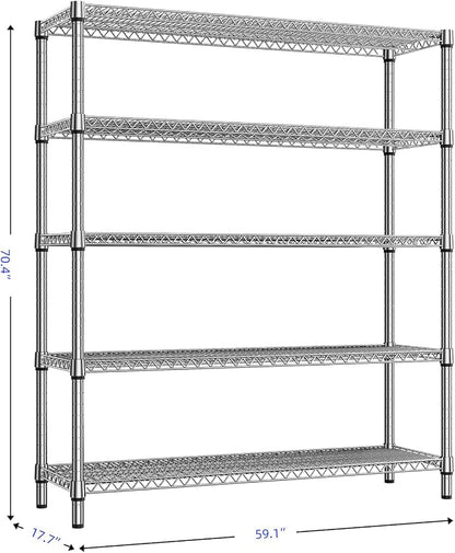 M MZG 3500LBS 59" W 5 Tier Storage Shelves Rack Metal Wire Shelving Unit - Image 3