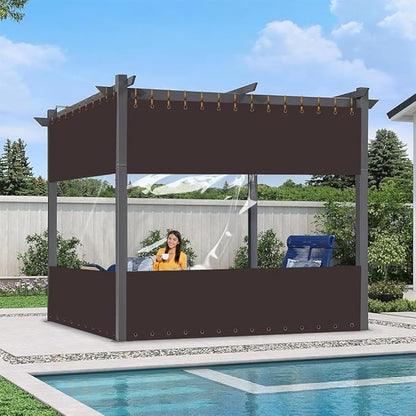 Covers & All Outdoor Clear Panel Curtain, 12 oz Vinyl Outdoor Curtains for Patio, Weather Resistant Waterproof Tarp with Brass Grommets for Pergola, Porch, Gazebos, Balcony (7'H x 8'W Feet, Coffee)