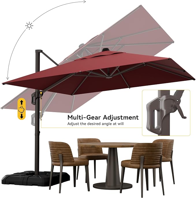 10x10FT Cantilever Outdoor Umbrella, 360° Rotating Large Offset Square Patio - Image 4