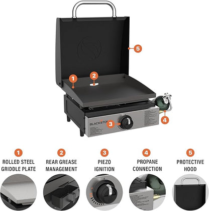 BLACKSTONE 1814 Stainless Steel Propane Gas Portable, Flat Top Griddle Frill Station for Kitchen, Camping, Outdoor, Tailgating, Tabletop, Countertop – Heavy Duty & 12, 000 BTUs, 17 Inch, Black