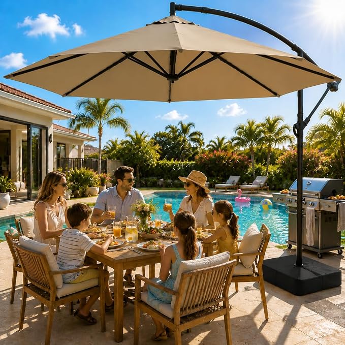 10FT Patio Umbrella with Base, Outdoor Umbrella Pool Umbrella Cantilever - Image 9