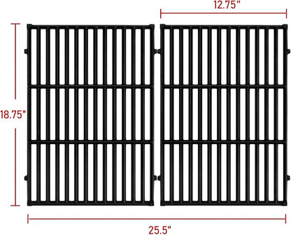 GGC 18.75" Grill Grates for Weber Genesis ii E-310, E-315, E-325, E330, E335, S-310, S-335, S-345 Genesis II LX S-340, LX E-340, 2 PCS Cast Iron Grates for Weber 66095 66802