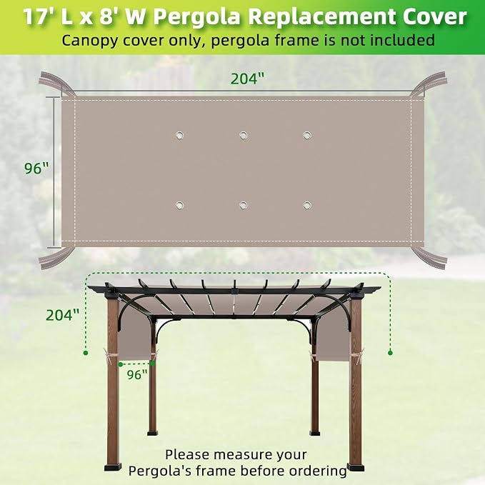 NOVINO Pergola Replacement Canopy, 17x8ft Waterproof Pergola Shade Cover | - Image 2