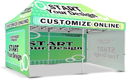 10x20FT Custom Pop Up Canopy Tent with Logo Personalized Trade Show & Event Heavy Duty Aluminum Folding Tent for Outdoor Markets, Business Branding Advertising (Top Canopy + 3 Full Walls)