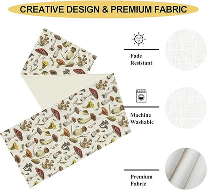 Mushroom Table Runner, Rustic Farmhouse Forest Plants Retro Botanical Country Coffee Table Center Decor for Home Kitchen Dining Patio Holiday Party Indoor Outdoor Table Decorations, 13"x90" Inch