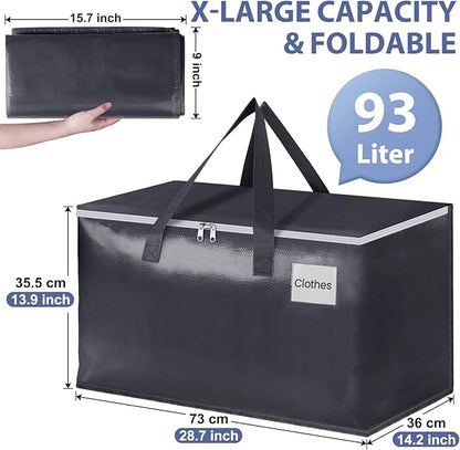 StorageRight Heavy Duty Moving Boxes-Moving Bags with Zipper, Reinforced Handles and Tag Pocket-Collapsible Moving Supplies-Totes for Storage Great for moving, Storage and Travel 93L(Gray-4 Pack)