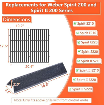 QuliMetal 7637 7635 Grill Replacements for Weber Spirit E210, E220, S210, S215, Spirit 200 & GS4 Spirit II E210, Spirit II E220 Series with Front-Mounted Control, 15.3" Flavorizer Bars & 17.5" Grates