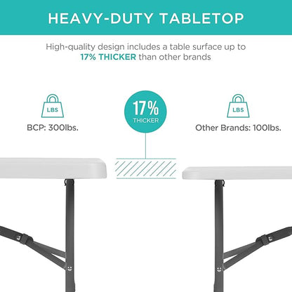 Best Choice Products 8ft Plastic Folding Table, Indoor Outdoor Heavy Duty Portable w/Handle, Lock for Picnic, Party, Pong, Camping - White