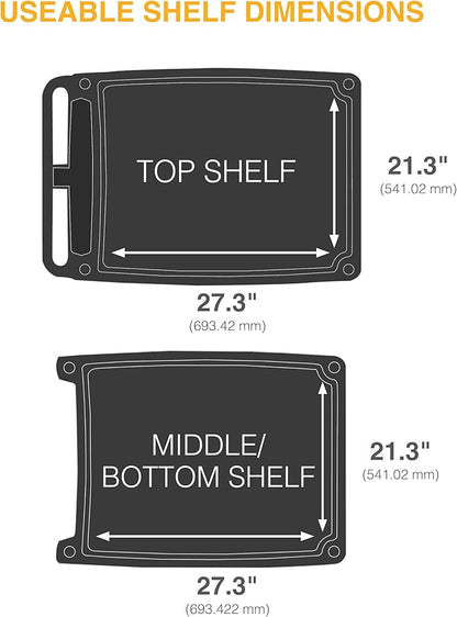 Metro myCart Plus Utility Cart - Choose-Your-Height Adjustable Heavy Duty Rolling Cart for Home, Commercial and Industrial Use - 3-Shelf, 400 lbs Capacity - 23.9" W x 34.4" L x 35.5-39.5" H - Black