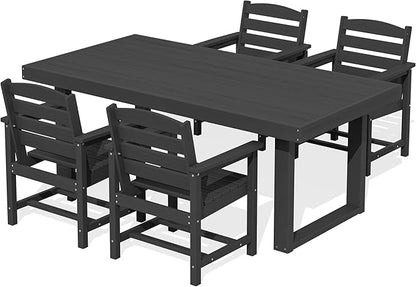 SERWALL HDPE Outdoor Dining Set for 4, 67'' All Weather Patio Dining Table and Chairs Set for Deck, Lawn, Black