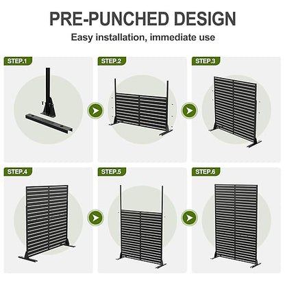 Casaphoria Metal Privacy Screen Outdoor, 72" H x 47" W Freestanding Decorative Privacy Screen for Patio Deck Balcony Garden with Stable Base, Black-Gerald