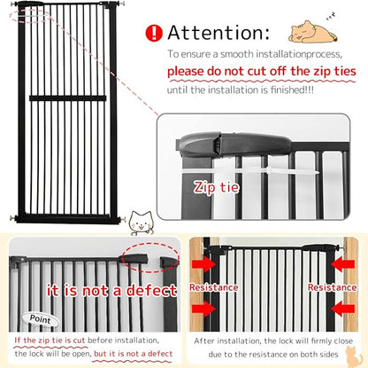 Lumizone Extra Tall Cat Gate 61.02" High Pressure Mounted Extra Wide 59.25"-63.38" (17Sizes) 1.37" Gap No Drilling Auto-Close Tall Pet Gate for Dogs (Black, 59.25"-63.38" W)