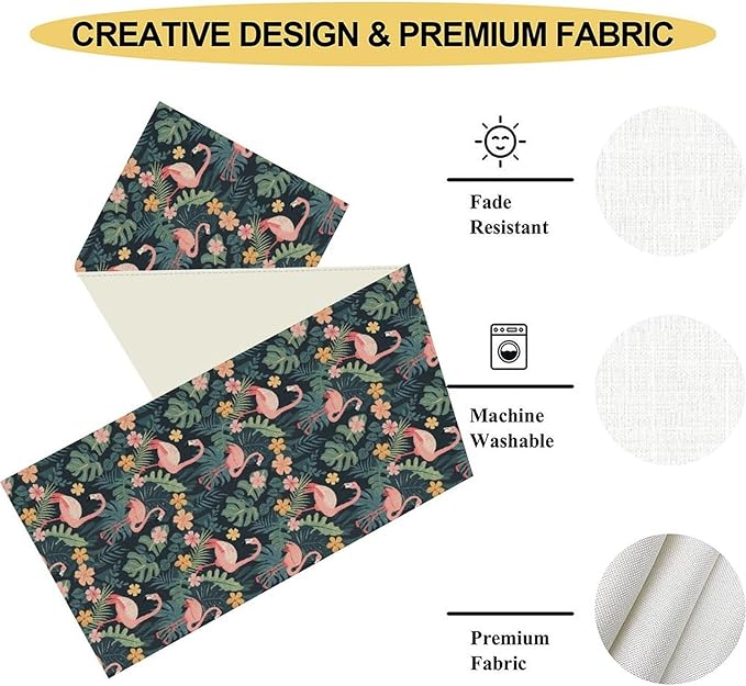 Tropical Flamingo Table Runner,Hawaii Seasonal Floral Spring Summer Green Plants Table Center Decor for Family Kitchen and Living Room Outdoor Farmhouse Party Table Decorations, 13"x90"