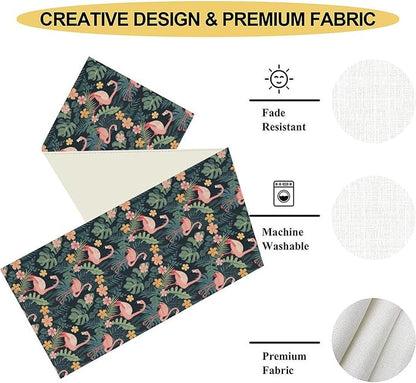 Tropical Flamingo Table Runner,Hawaii Seasonal Floral Spring Summer Green Plants Table Center Decor for Family Kitchen and Living Room Outdoor Farmhouse Party Table Decorations, 13"x90"