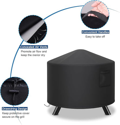 44 Inch Fire Pit Cover Round, Heavy Duty Oxford Fabric Fire Pit Cover for Fire Pit Bowl with Mesh Screen, Drawstring and Air Vents, Waterproof & Windproof Fit for 40-44 Inch Round Fire Pit