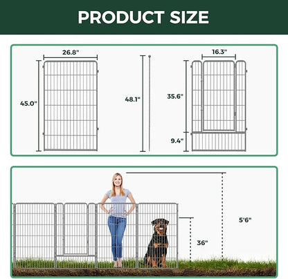 FXW Garden Fence Outdoor for The Yard – 45in(H) x 36.4ft(L) Heavy Duty Metal Animal Barrier for Dog and Rabbit, Decorative Dog Fence, 16 Panels, Silver