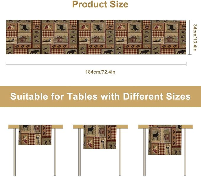 Rustic Deer Bear Table Runner, Vintage Bear Country Cabin Farmhouse Table Runner for Home Kitchen Dining Table Decoration 13x70in