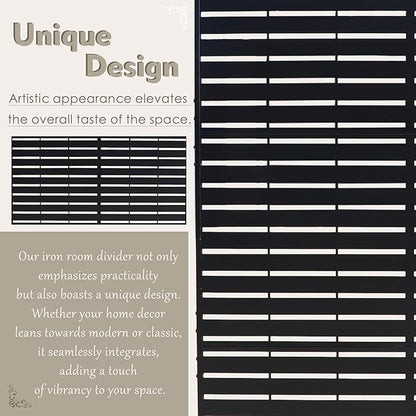 Kozyard Metal Privacy Screen 74" H x 47.2" W Decorative Outdoor Divider with Stand Panels Freestanding Screen Set for Deck Patio Balcony Garden Outdoor&Indoor(Black/Horizontal Slat)