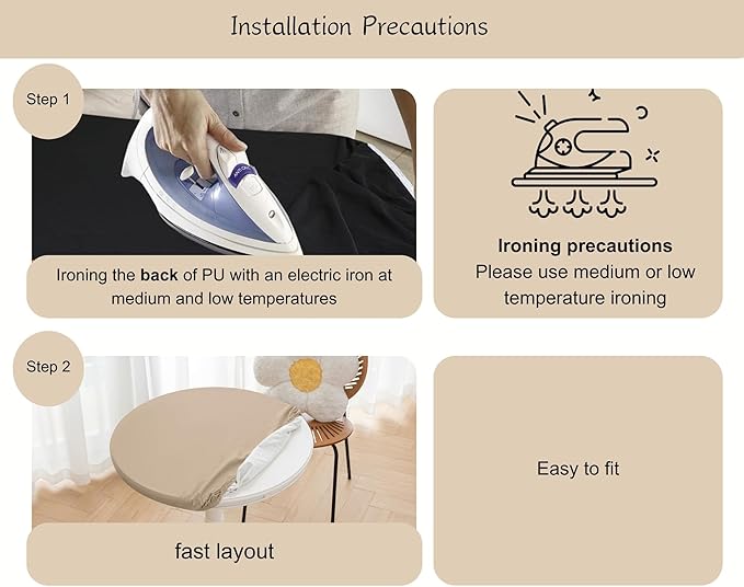 Round Fitted PU Tablecloth with High Elastic Edge 47 Inch Dia Waterproof Oil Proof Table Cloth Anti-Scald Stain-Resistant Wipeable Table Cover for Indoor Outdoor Picnic (Beige,47" Dia)