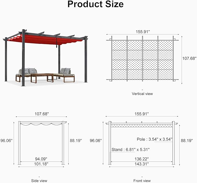 PURPLE LEAF Against Wall Pergola 9.5' X 13' Sliding Aluminum Canopy, Terra | - Image 7