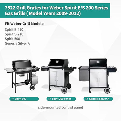 9MM 15" Stainless Steel Grill Grates for Weber Spirit E200 S200 E210 S210 Genesis Silver A Spirit 500 Gas Grill with Side Control Panel for Weber 7521 7522 7523 65905 65904 Spirit 200 Series